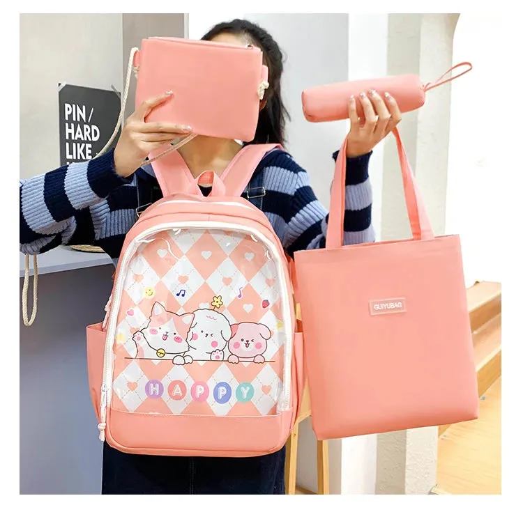 Kawaii Argyle Backpack Set