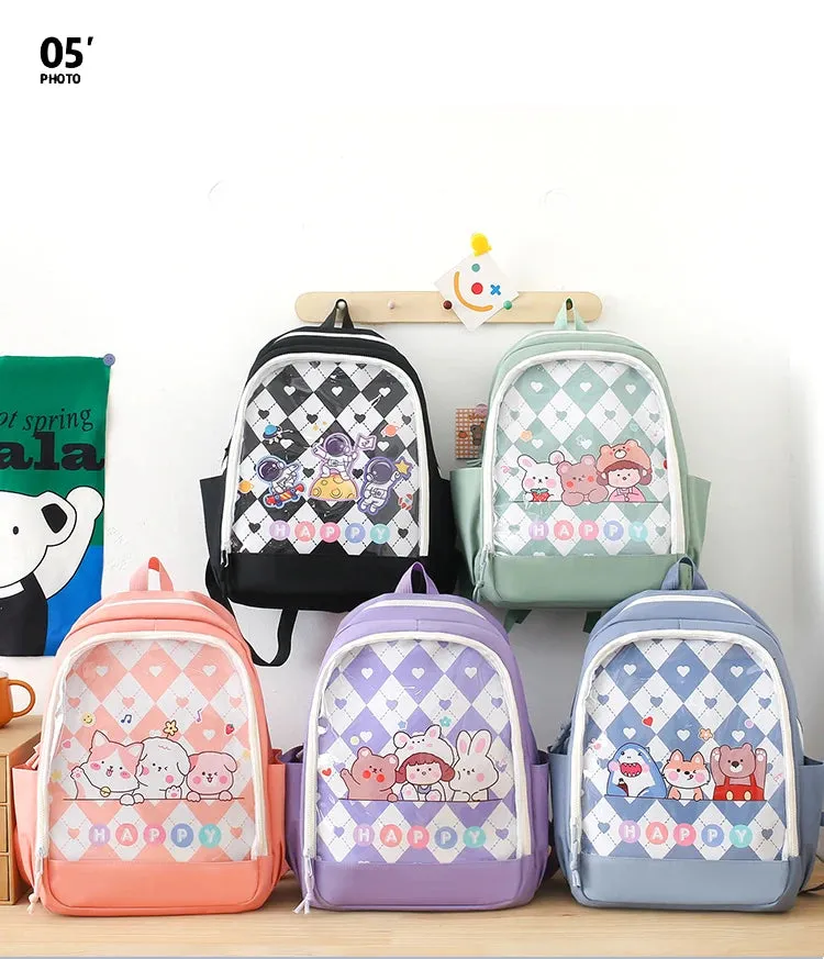 Kawaii Argyle Backpack Set