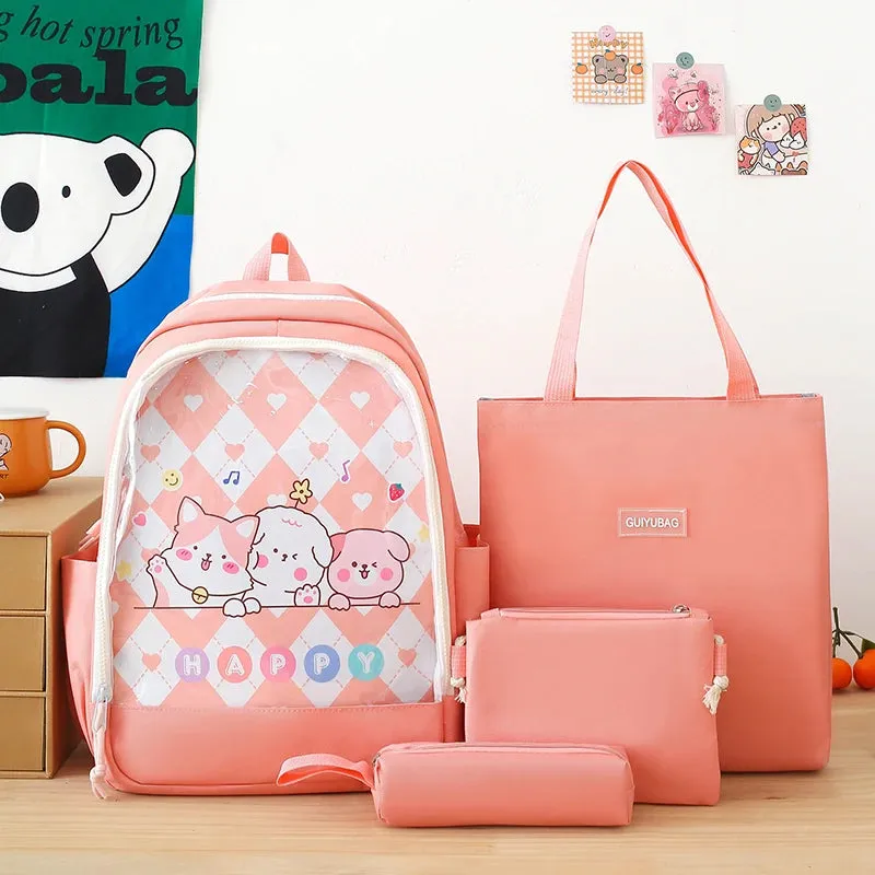 Kawaii Argyle Backpack Set