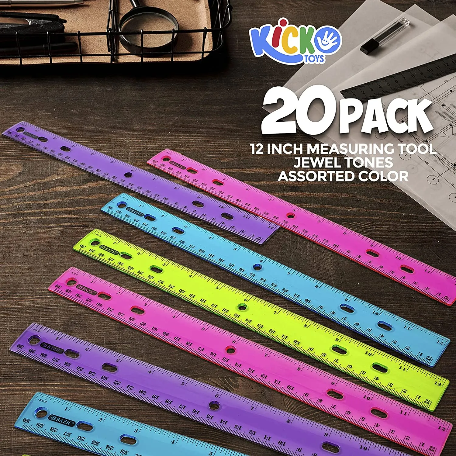 Kicko Ruler  Color Jewel Tones Rulers  20 Pack - 12 Inch Measuring Tool  School