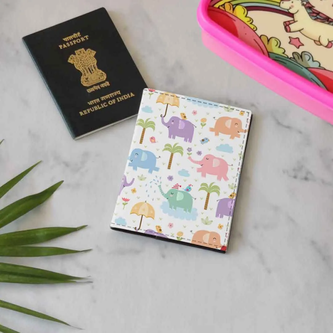 Kids Designer Travel Passport Cover Holder with Luggage Tag - Cute Elephant