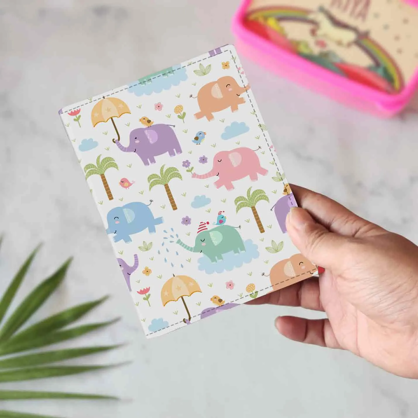 Kids Designer Travel Passport Cover Holder with Luggage Tag - Cute Elephant