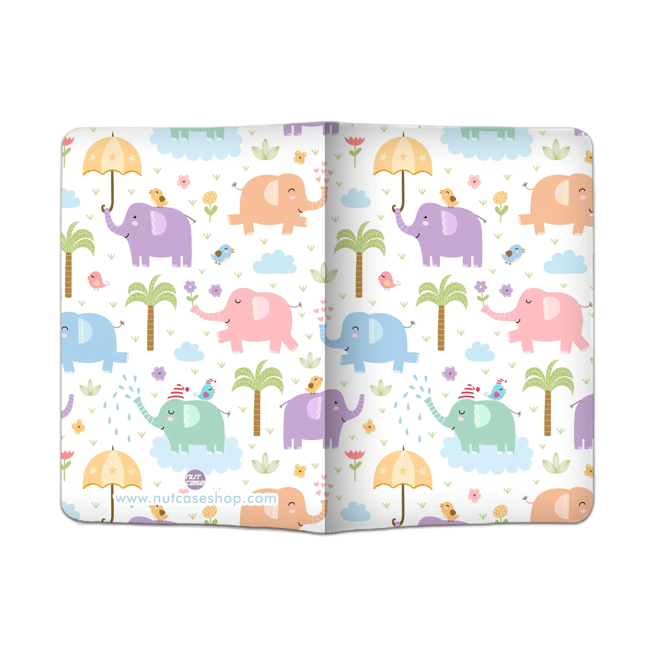 Kids Designer Travel Passport Cover Holder with Luggage Tag - Cute Elephant