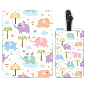 Kids Designer Travel Passport Cover Holder with Luggage Tag - Cute Elephant