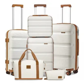 Kono 14/20/24/28'' Hard Shell PP Suitcase Set with EA2212 Travel Bag - Cream, Durable & Stylish Luggage Set