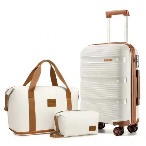 Kono 14/20/24/28'' Hard Shell PP Suitcase Set with EA2212 Travel Bag - Cream, Durable & Stylish Luggage Set