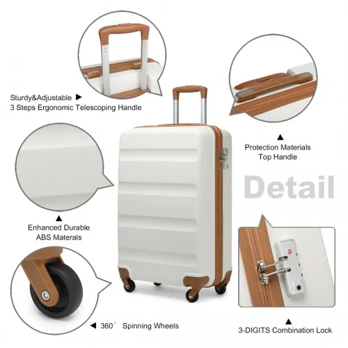 Kono 19 Inch Cabin Size Carry On Suitcase - Lightweight ABS Hardshell with TSA Lock - Cream