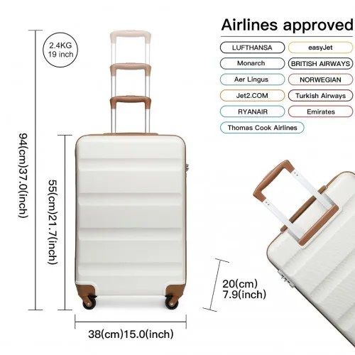 Kono 19 Inch Cabin Size Carry On Suitcase - Lightweight ABS Hardshell with TSA Lock - Cream