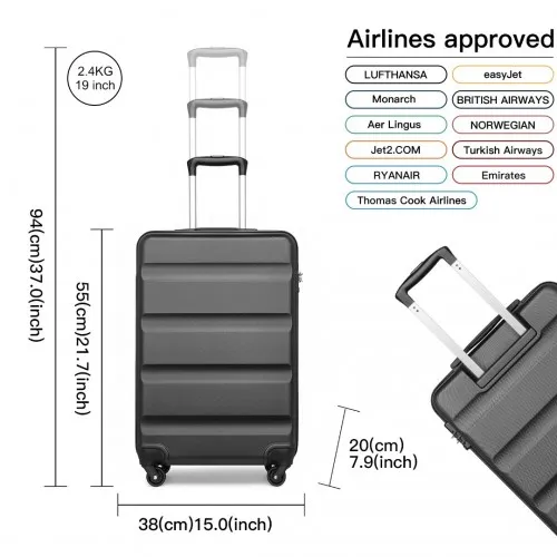 Kono 19 Inch Lightweight Grey ABS Hardshell Carry-On Suitcase with TSA Lock