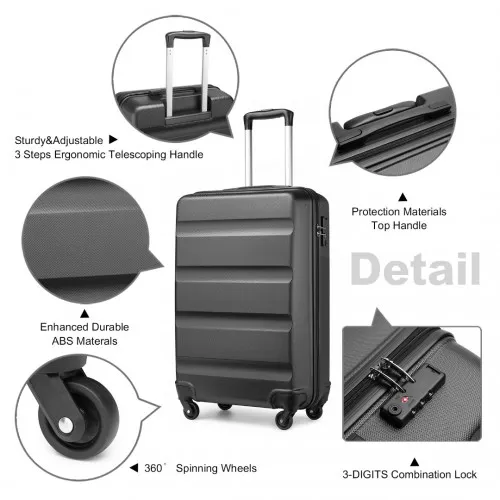 Kono 19 Inch Lightweight Grey ABS Hardshell Carry-On Suitcase with TSA Lock