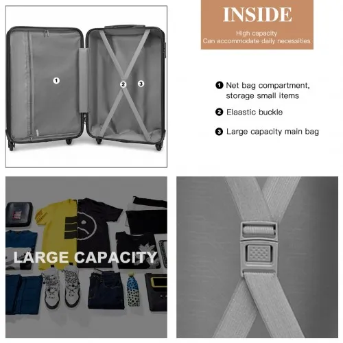 Kono 19 Inch Lightweight Grey ABS Hardshell Carry-On Suitcase with TSA Lock