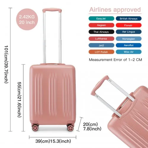 Kono 20 Inch Sleek Striped Carry-On Suitcase | Durable ABS PC Luggage with Spinner Wheels & TSA Lock in Nude - Ideal for Travel