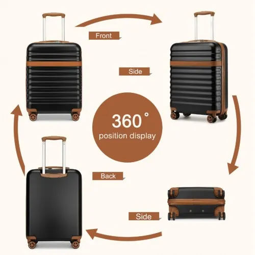 Kono 20 Inch Stylish Lightweight Hard Shell Cabin Carry-On Suitcase with TSA Lock - Black and Brown