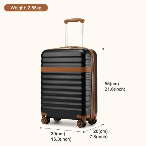 Kono 20 Inch Stylish Lightweight Hard Shell Cabin Carry-On Suitcase with TSA Lock - Black and Brown