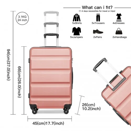 Kono 24 Inch Check-in Luggage - ABS Hardshell Suitcase with TSA Lock - Nude, Lightweight Travel Companion