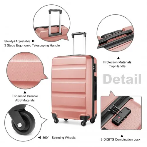 Kono 24 Inch Check-in Luggage - ABS Hardshell Suitcase with TSA Lock - Nude, Lightweight Travel Companion