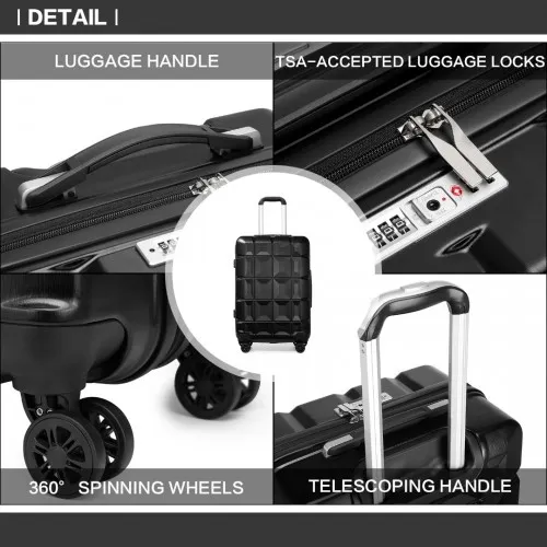 Kono 24 Inch Lightweight Hard Shell ABS Suitcase With TSA Lock - Black | Stylish & Secure Travel Companion