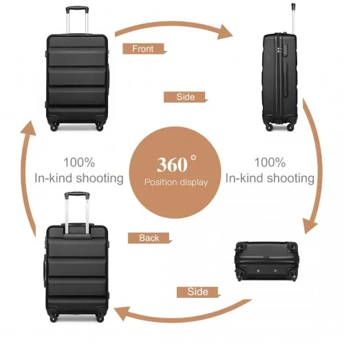 Kono 3-Piece Lightweight ABS Hardshell Suitcase Set with Secure TSA Lock - 19, 24, 28 Inch - Black