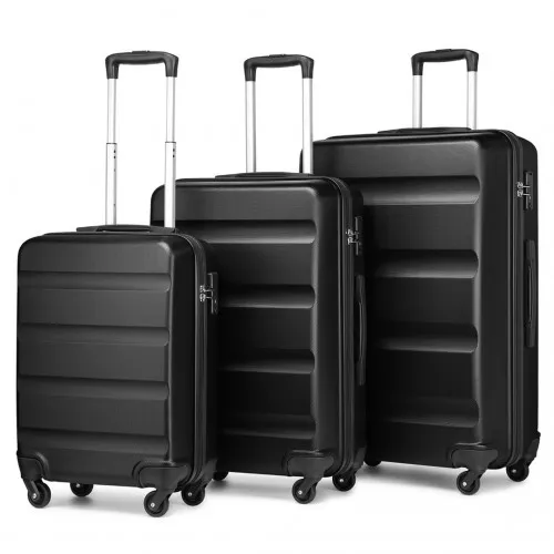 Kono 3-Piece Lightweight ABS Hardshell Suitcase Set with Secure TSA Lock - 19, 24, 28 Inch - Black