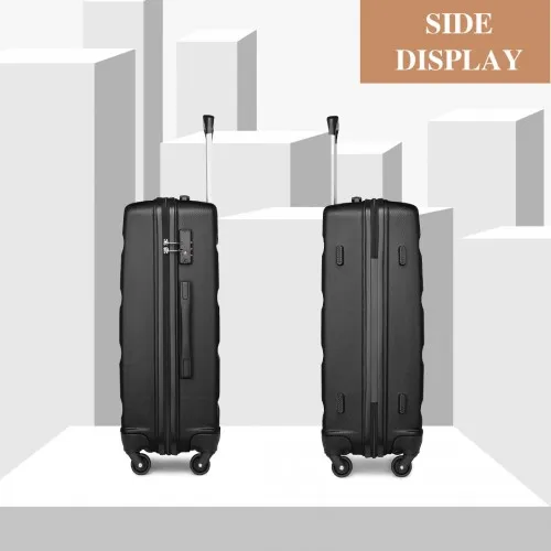 Kono 3-Piece Lightweight ABS Hardshell Suitcase Set with Secure TSA Lock - 19, 24, 28 Inch - Black