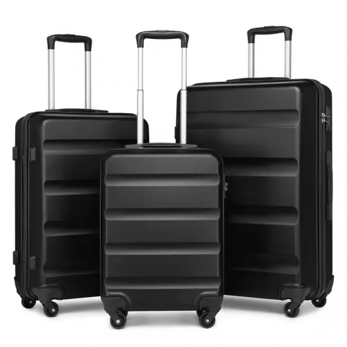 Kono 3-Piece Lightweight ABS Hardshell Suitcase Set with Secure TSA Lock - 19, 24, 28 Inch - Black