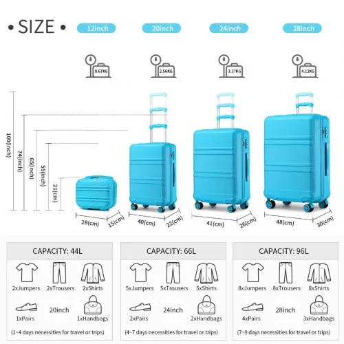 Kono 4 Piece ABS Luggage Set with Vanity Case - Durable & Stylish Travel Suitcases - Blue