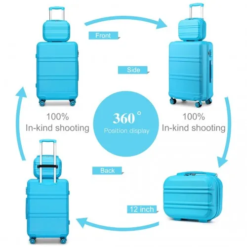 Kono 4 Piece ABS Luggage Set with Vanity Case - Durable & Stylish Travel Suitcases - Blue