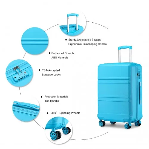 Kono 4 Piece ABS Luggage Set with Vanity Case - Durable & Stylish Travel Suitcases - Blue