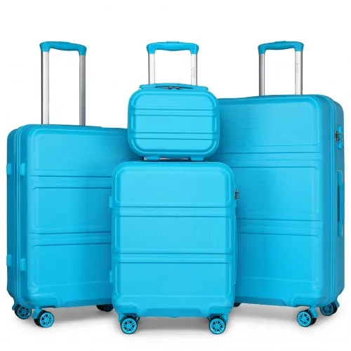 Kono 4 Piece ABS Luggage Set with Vanity Case - Durable & Stylish Travel Suitcases - Blue