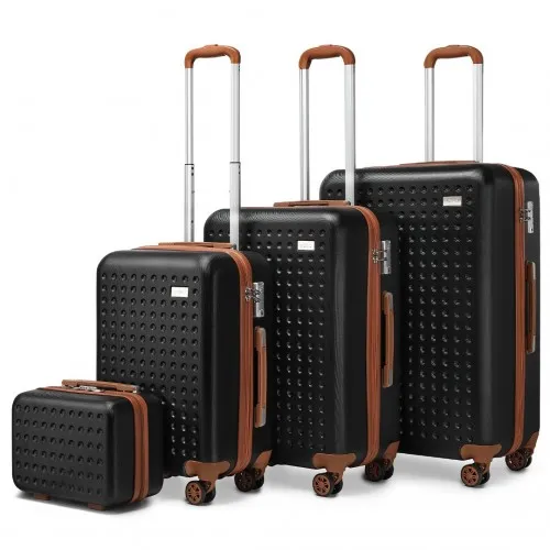 Kono 4-Piece Flexible Hard Shell ABS Suitcase Set with TSA Lock and Vanity Case - Black