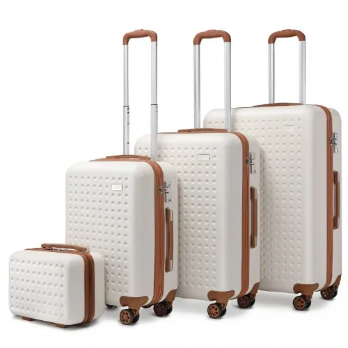 Kono 4 Piece Travel Luggage Set - Durable ABS Hard Shell, TSA Lock, Cream