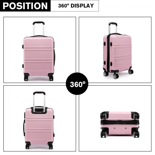 Kono ABS 3 Piece Sculpted Horizontal Suitcase Set - Pink | Durable & Stylish Luggage