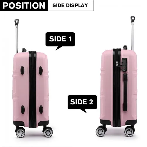 Kono ABS 3 Piece Sculpted Horizontal Suitcase Set - Pink | Durable & Stylish Luggage