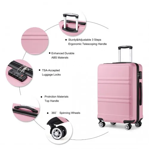 Kono ABS 3 Piece Sculpted Horizontal Suitcase Set - Pink | Durable & Stylish Luggage