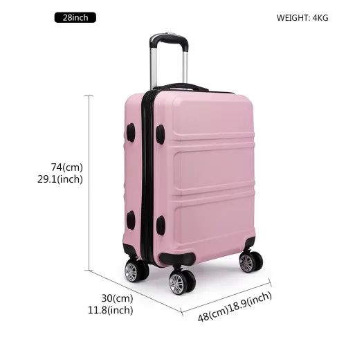 Kono ABS 3 Piece Sculpted Horizontal Suitcase Set - Pink | Durable & Stylish Luggage