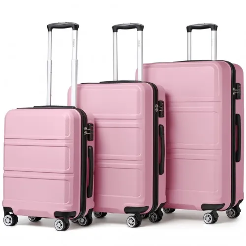 Kono ABS 3 Piece Sculpted Horizontal Suitcase Set - Pink | Durable & Stylish Luggage