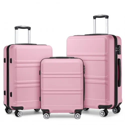 Kono ABS 3 Piece Sculpted Horizontal Suitcase Set - Pink | Durable & Stylish Luggage