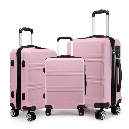 Kono ABS 3 Piece Sculpted Horizontal Suitcase Set - Pink | Durable & Stylish Luggage