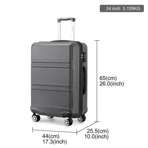 Kono ABS Sculpted Horizontal 24 Inch Suitcase - Durable & Stylish Grey Luggage