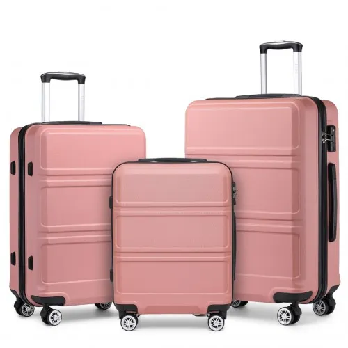 Kono ABS Sculpted Horizontal Design 3 Piece Luggage Set - Nude | Durable & Stylish Travel Suitcase Set