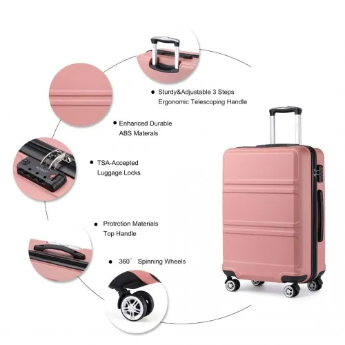 Kono ABS Sculpted Horizontal Design 3 Piece Luggage Set - Nude | Durable & Stylish Travel Suitcase Set