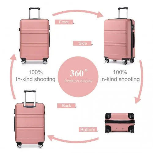 Kono ABS Sculpted Horizontal Design 3 Piece Luggage Set - Nude | Durable & Stylish Travel Suitcase Set