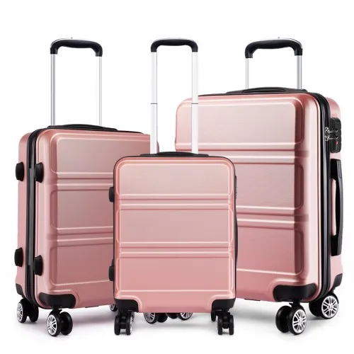 Kono ABS Sculpted Horizontal Design 3 Piece Luggage Set - Nude | Durable & Stylish Travel Suitcase Set