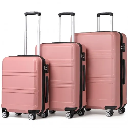 Kono ABS Sculpted Horizontal Design 3 Piece Luggage Set - Nude | Durable & Stylish Travel Suitcase Set