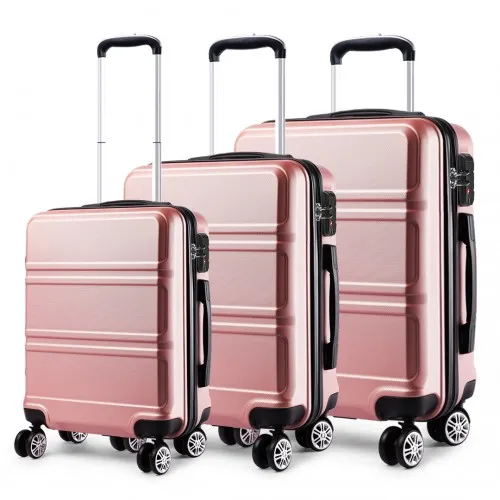 Kono ABS Sculpted Horizontal Design 3 Piece Luggage Set - Nude | Durable & Stylish Travel Suitcase Set