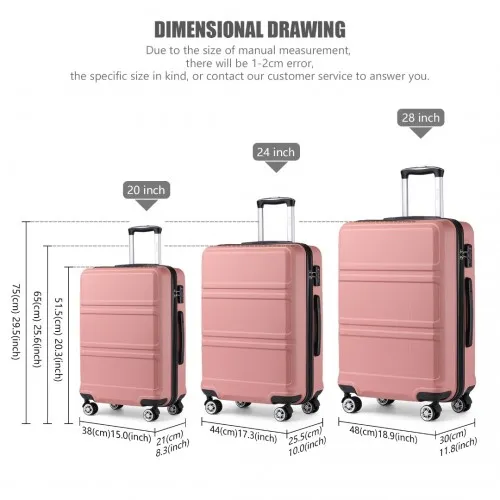 Kono ABS Sculpted Horizontal Design 3 Piece Luggage Set - Nude | Durable & Stylish Travel Suitcase Set