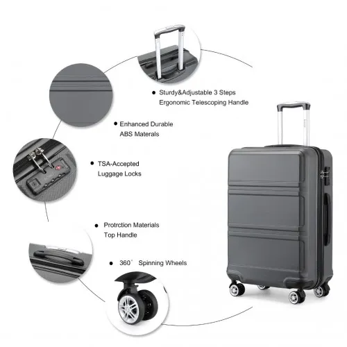 Kono ABS Sculpted Horizontal Design 3 Piece Suitcase Set - Grey | Durable & Stylish Luggage