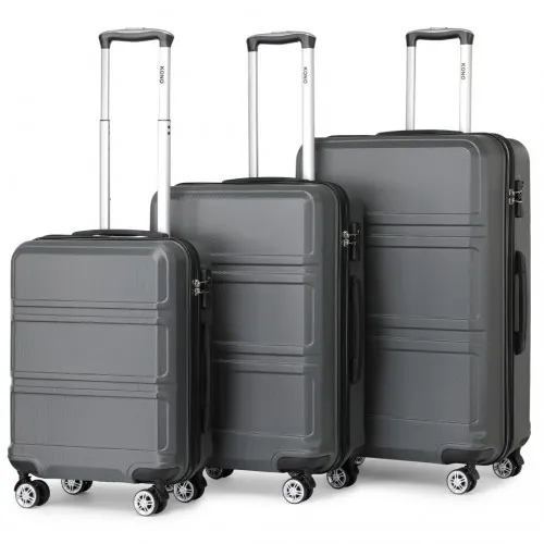 Kono ABS Sculpted Horizontal Design 3 Piece Suitcase Set - Grey | Durable & Stylish Luggage