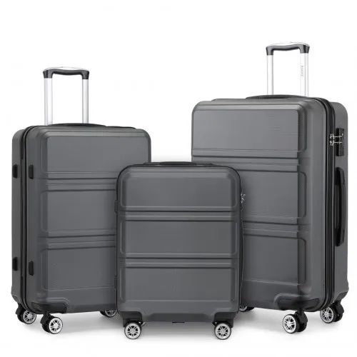 Kono ABS Sculpted Horizontal Design 3 Piece Suitcase Set - Grey | Durable & Stylish Luggage