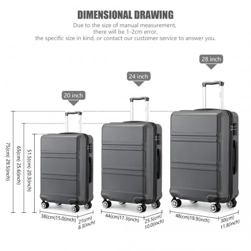 Kono ABS Sculpted Horizontal Design 3 Piece Suitcase Set - Grey | Durable & Stylish Luggage